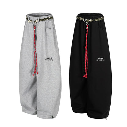 Rope Drawstring Curved Wide Leg Sweatpants WN25708