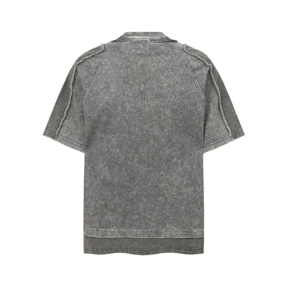 Washed Mock Neck Pocket Short Sleeve T-Shirt WN25407