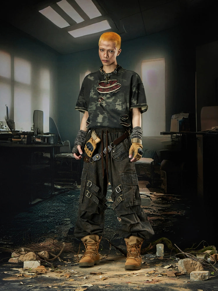 Washed Layered Pleats Multi-Pocket Cargo Pants WN18477