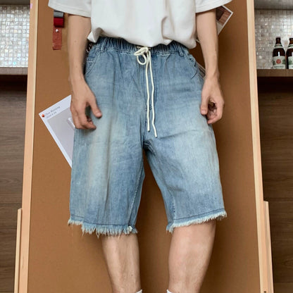 Washed Drawstring Denim Half Jeans WN19917