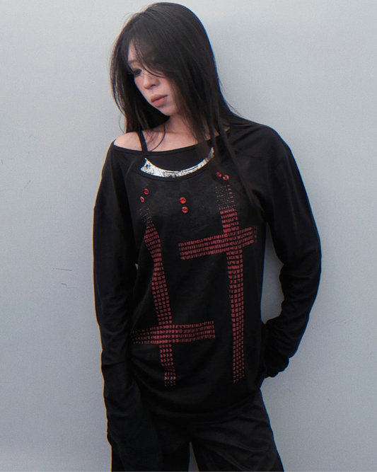 Graphic Design Fake Layered Long Sleeve T-shirt WN20908