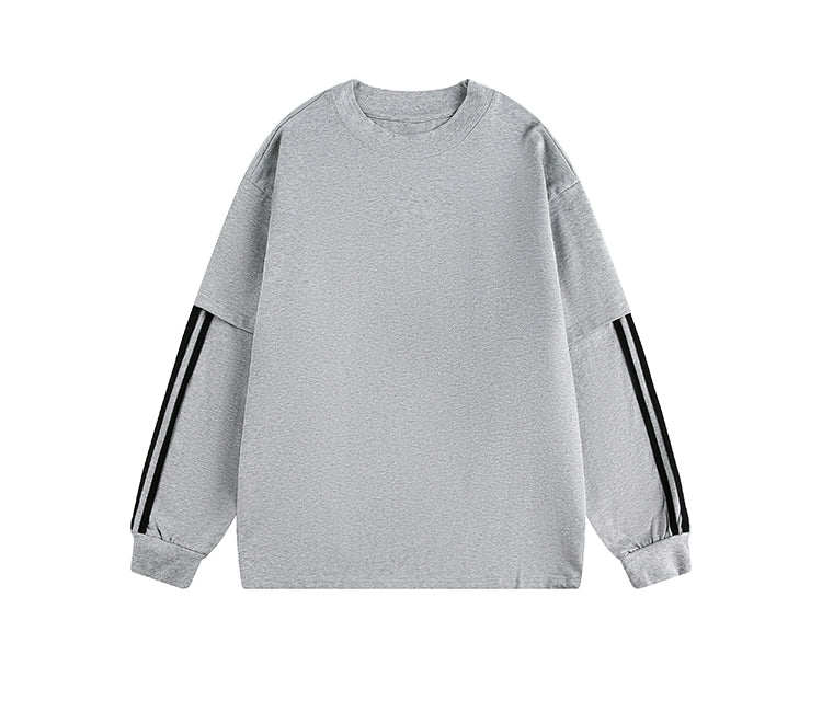 Stripe Fake Layered Oversize Long Sleeve T-Shirt WN21443