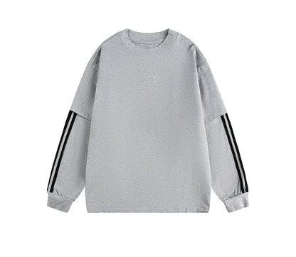 Stripe Fake Layered Oversize Long Sleeve T-Shirt WN21443