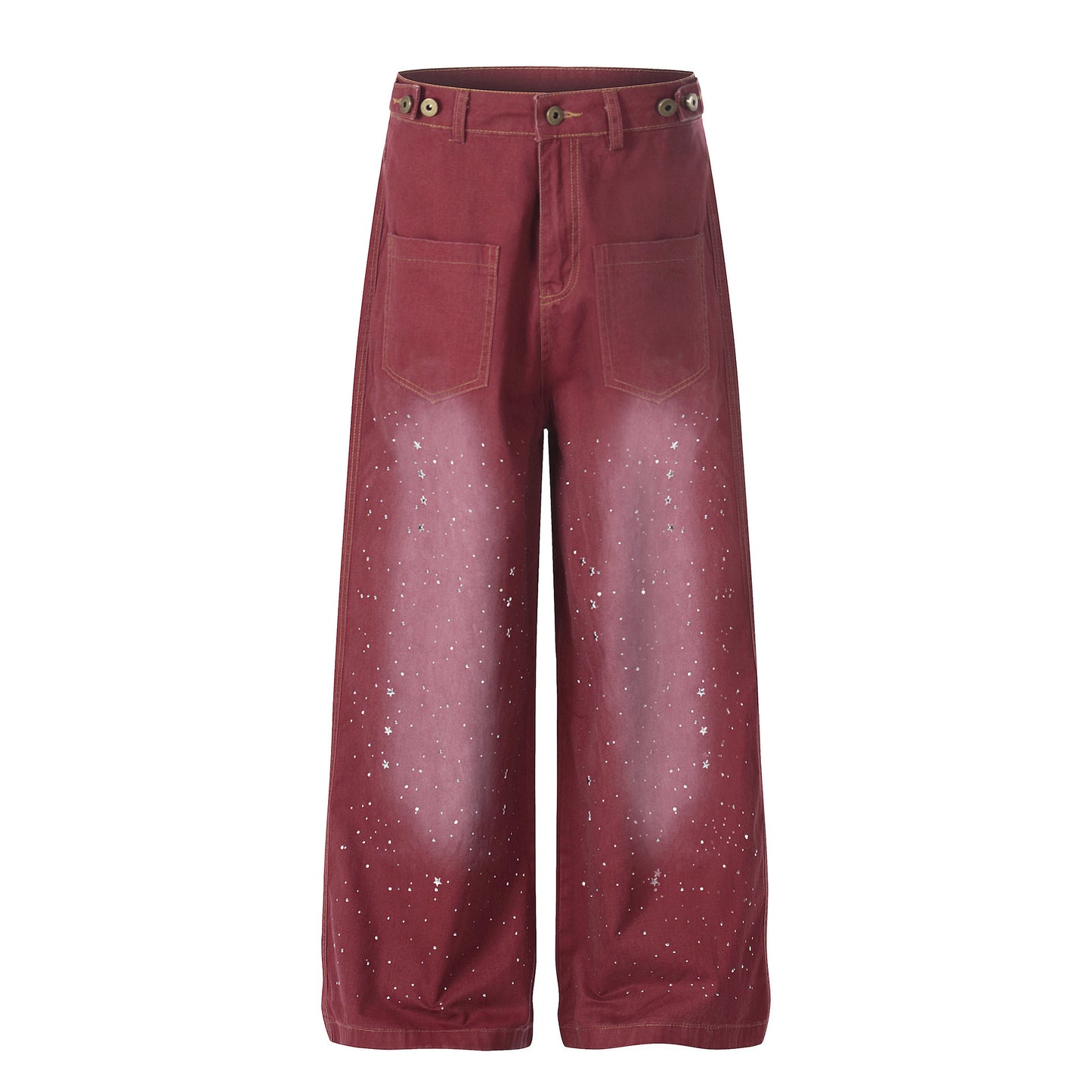 Washed Paint Studs Wide Leg Pants WN25542