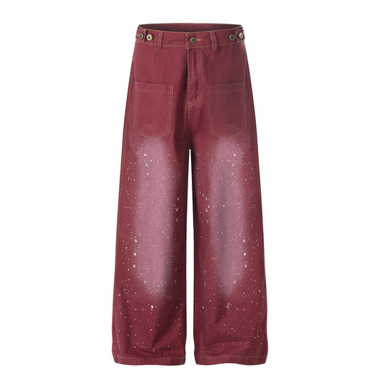 Washed Paint Studs Wide Leg Pants WN25542