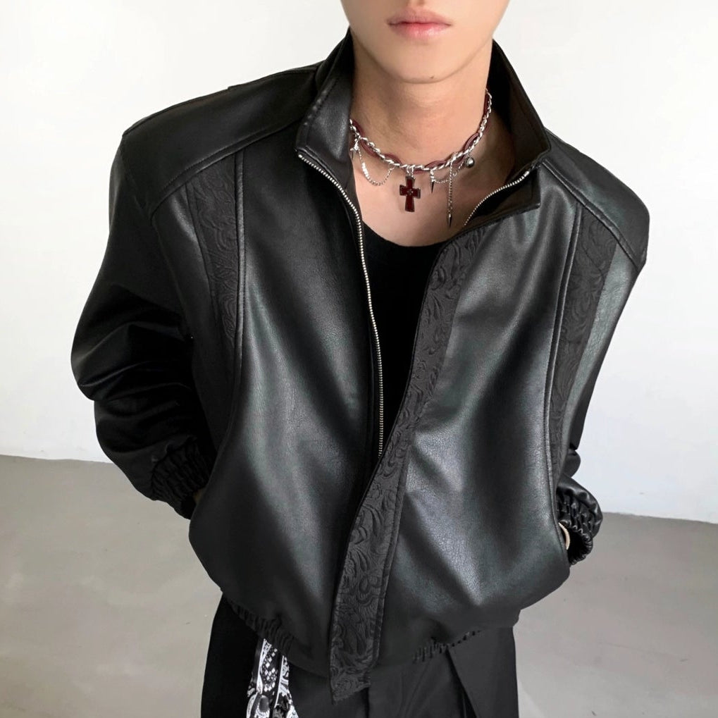 Jacquard Embroidery Short PU Leather Jacket WN21959