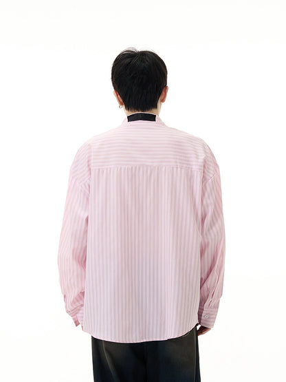 Oversize Stripe Long Sleeve Shirt with Tie WN7696