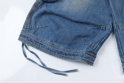 Washed Multi Pocket Cargo Denim Half Jeans WN26123