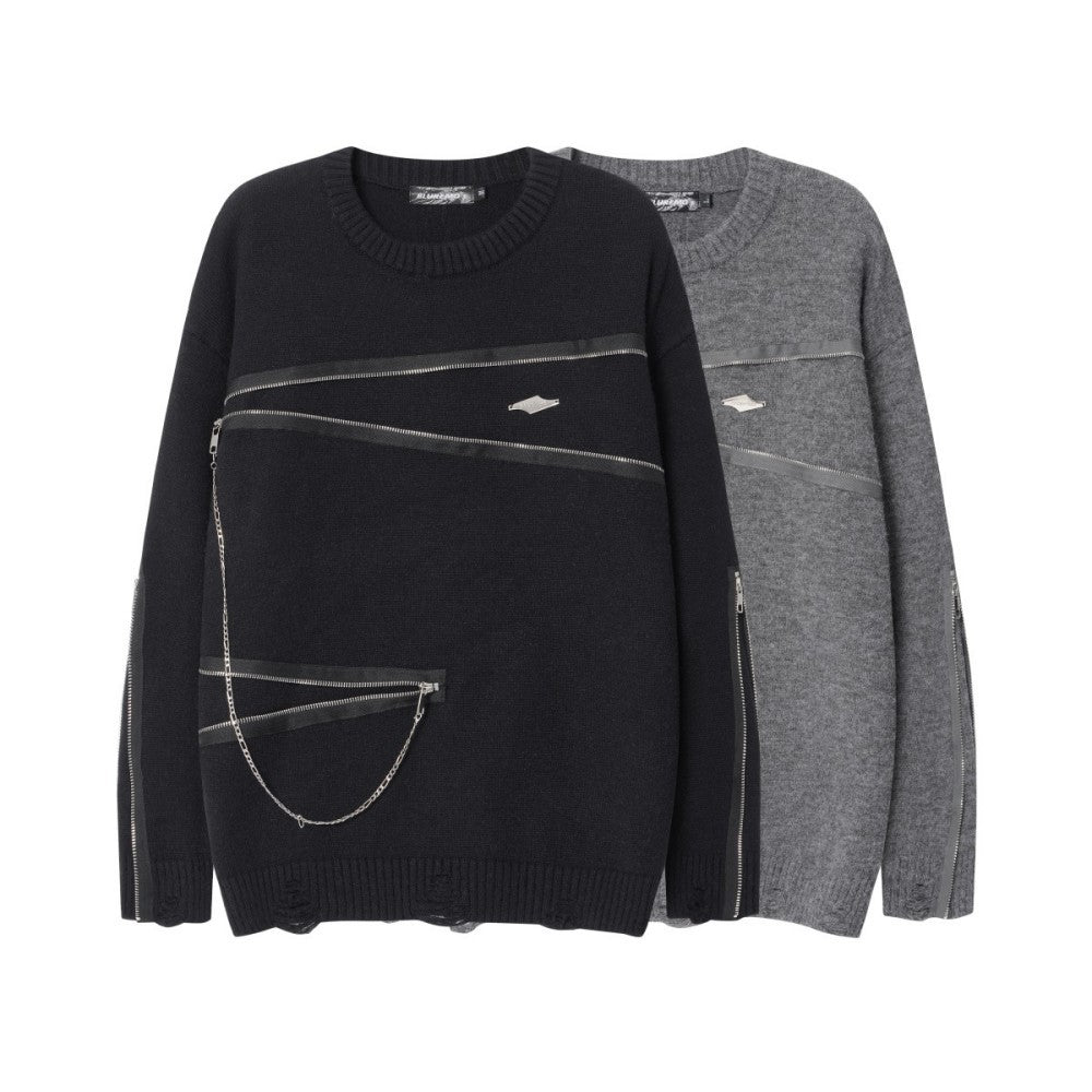 Asymmetric Zipper Detail Oversize Knit Sweater WN28124