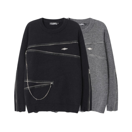 Asymmetric Zipper Detail Oversize Knit Sweater WN28124
