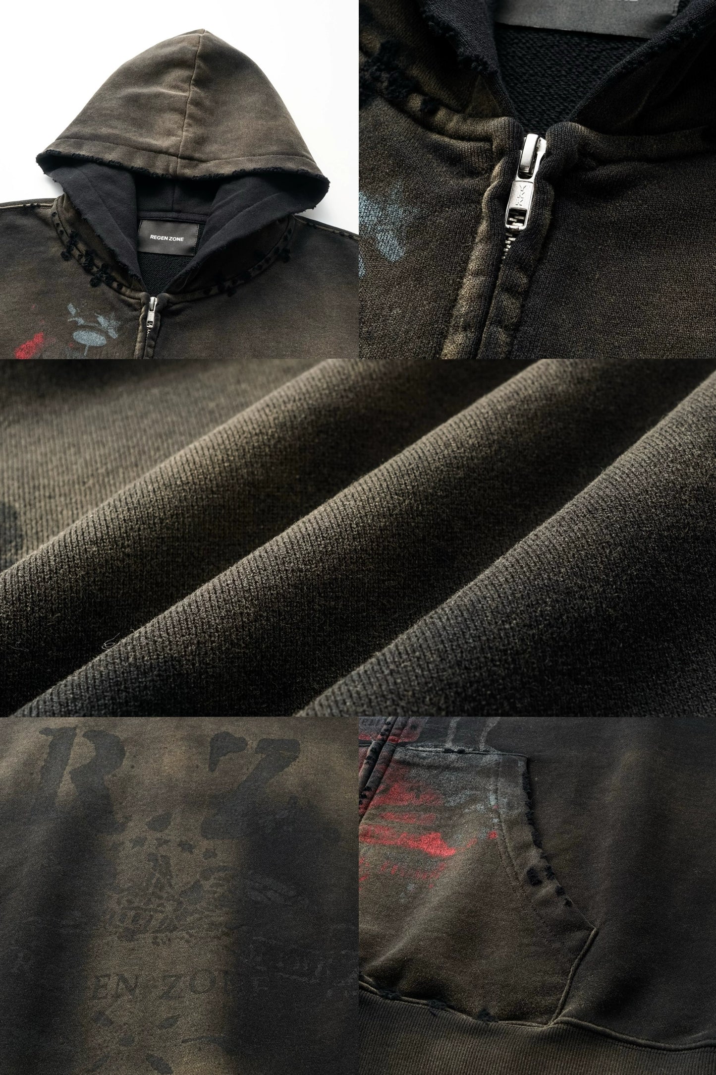 Damage Print Oversize Zipper Hoodie WN19718