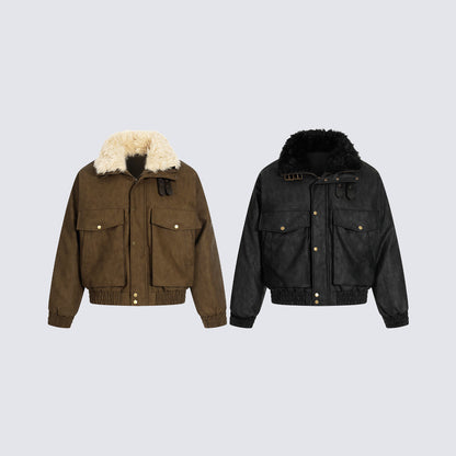 Fake Fur Collar Cropped Utility Jacket WN28023