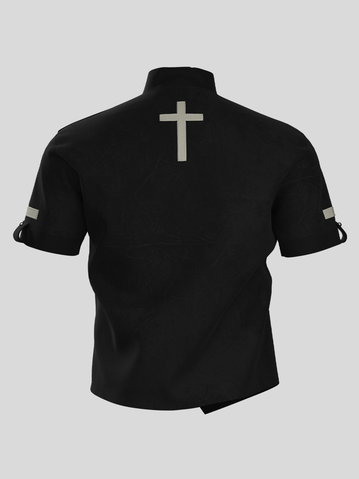 Stand Neck Metal Buckle Star Detail Short Sleeve Shirt WN27084