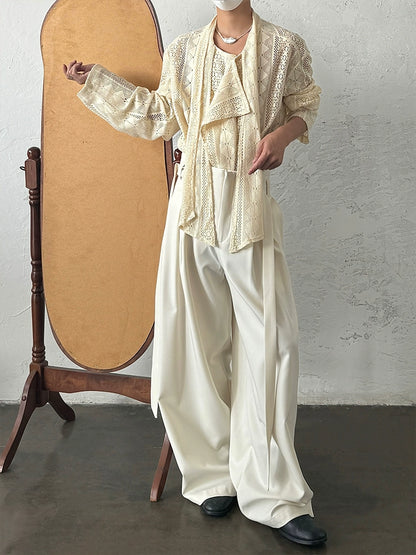 Jacquard Lace Patchwork Ribbon Long Sleeve Shirt WN19980