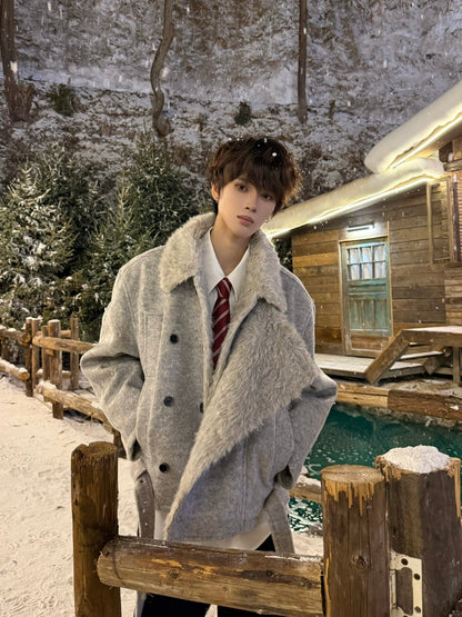 Fake Fur Collar Double Breasted Oversize Jacket WN23156