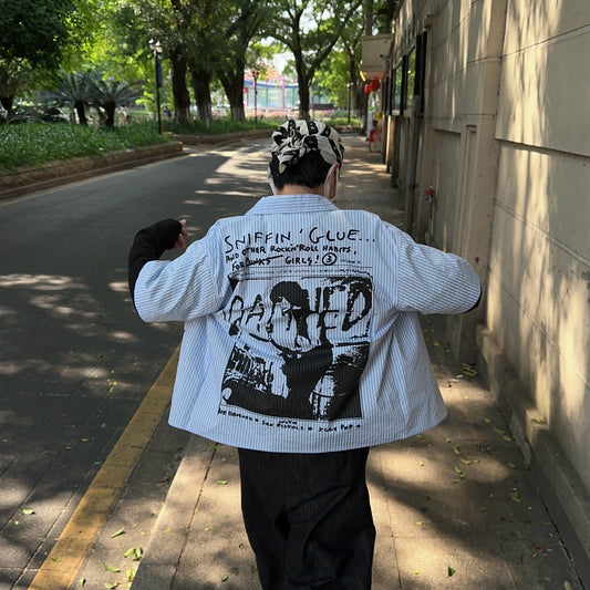 Fake Layered Graphic Print Oversize Long Sleeve Shirt WN24398