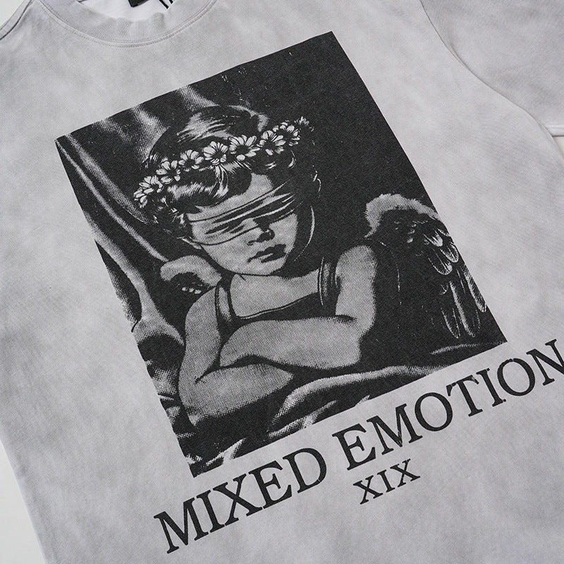 Washed Portrait Graphic Print Short Sleeve T-Shirt WN27803