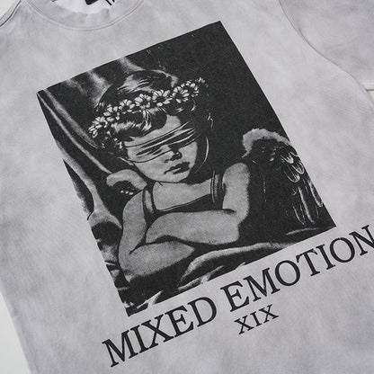 Washed Portrait Graphic Print Short Sleeve T-Shirt WN27803