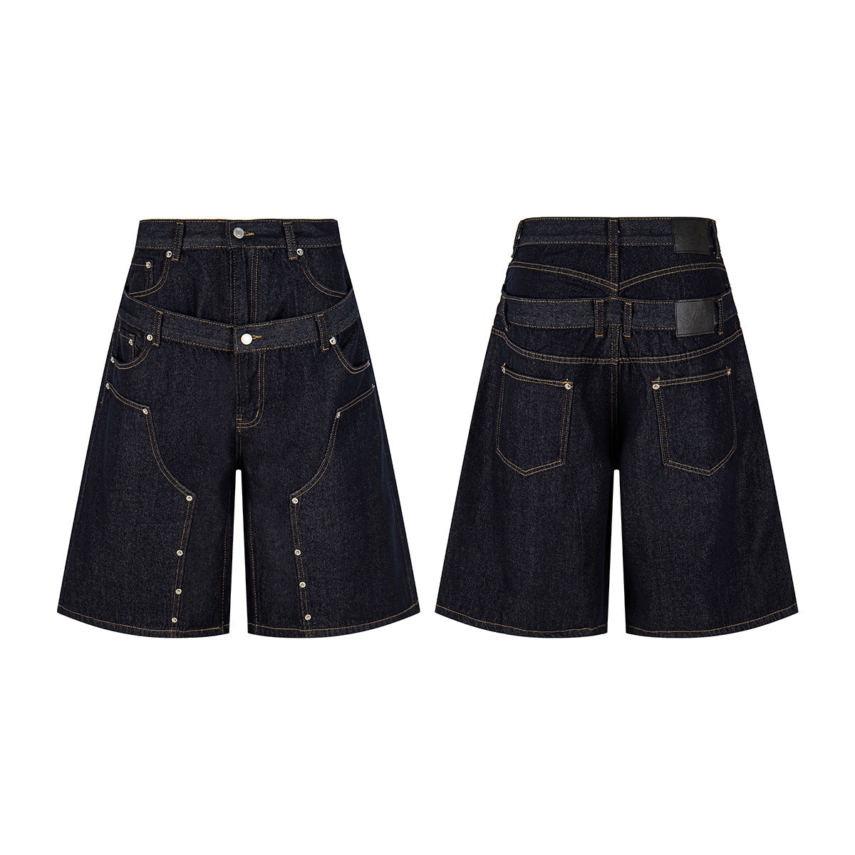 Fake Layered Double-Waist Wide Leg Denim Short Pants WN25667