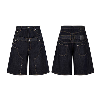 Fake Layered Double-Waist Wide Leg Denim Short Pants WN25667