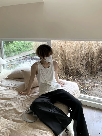 Asymmetrical Button Design Sleeveless T-Shirt WN19839