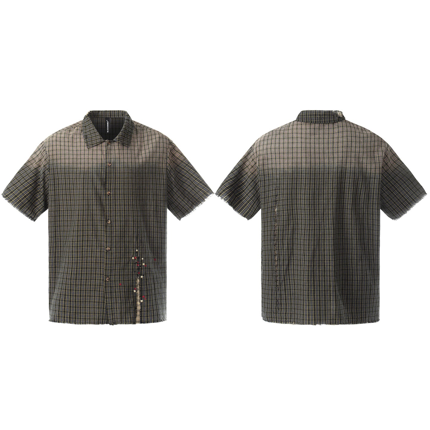 Plaid Cut Gradient Washed Short Sleeve Shirt WN25678