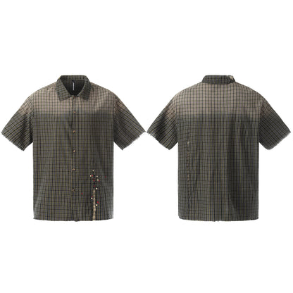Plaid Cut Gradient Washed Short Sleeve Shirt WN25678