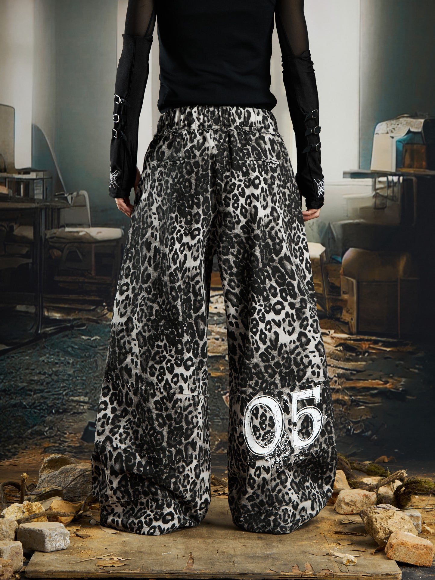 Leopard Print Pleats Wide Leg Pants WN22766