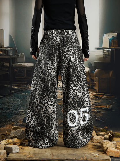 Leopard Print Pleats Wide Leg Pants WN22766