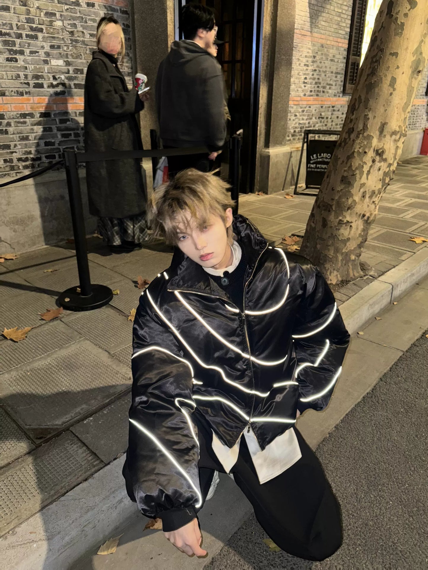 Reflective Stripe Glossy Puffer Jacket WN20726