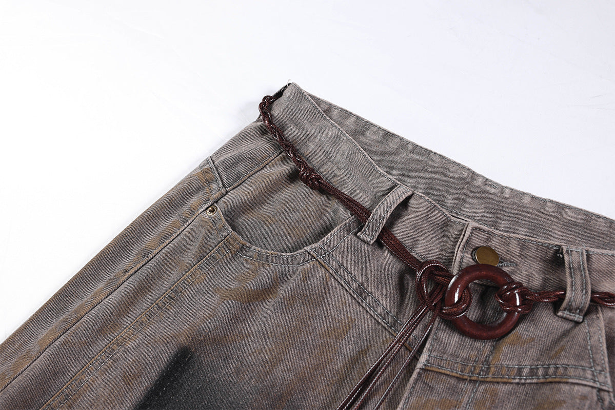 Washed Curved Wide Leg Denim Jeans WN25710