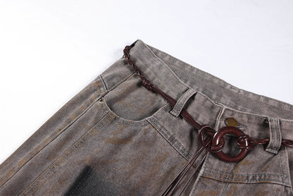 Washed Curved Wide Leg Denim Jeans WN25710