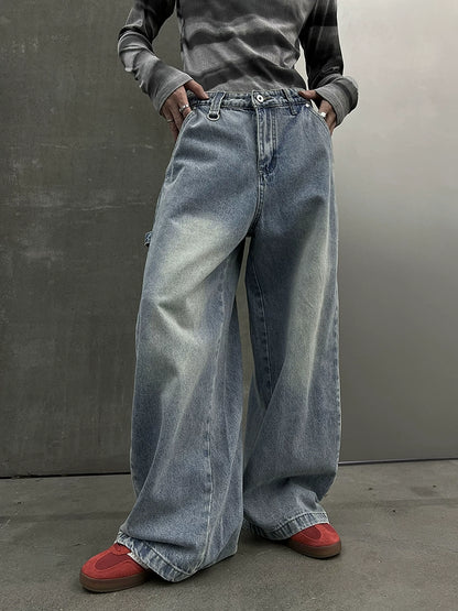 Washed Wide-Leg Straight Denim Jeans WN10766