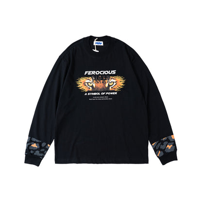 Tiger Print Oversize Drop-Shoulder Long Sleeve T-Shirt WN12517