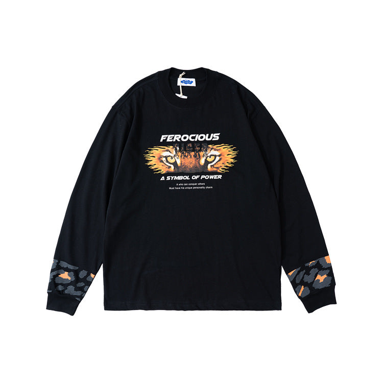 Tiger Print Oversize Drop-Shoulder Long Sleeve T-Shirt WN12517