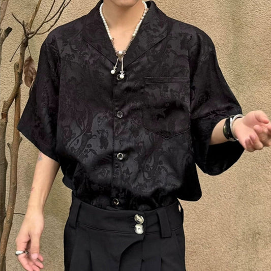 Jacquard Texture Cuban Collar Short Sleeve Shirt WN20019