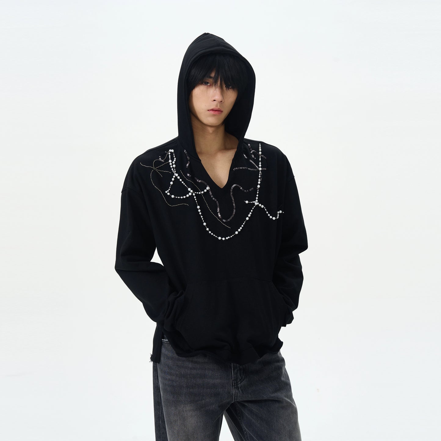 Pearl Detail Pullover Hoodie WN16368