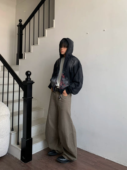 Paint Design Washed Zipper Hoodie WN22179