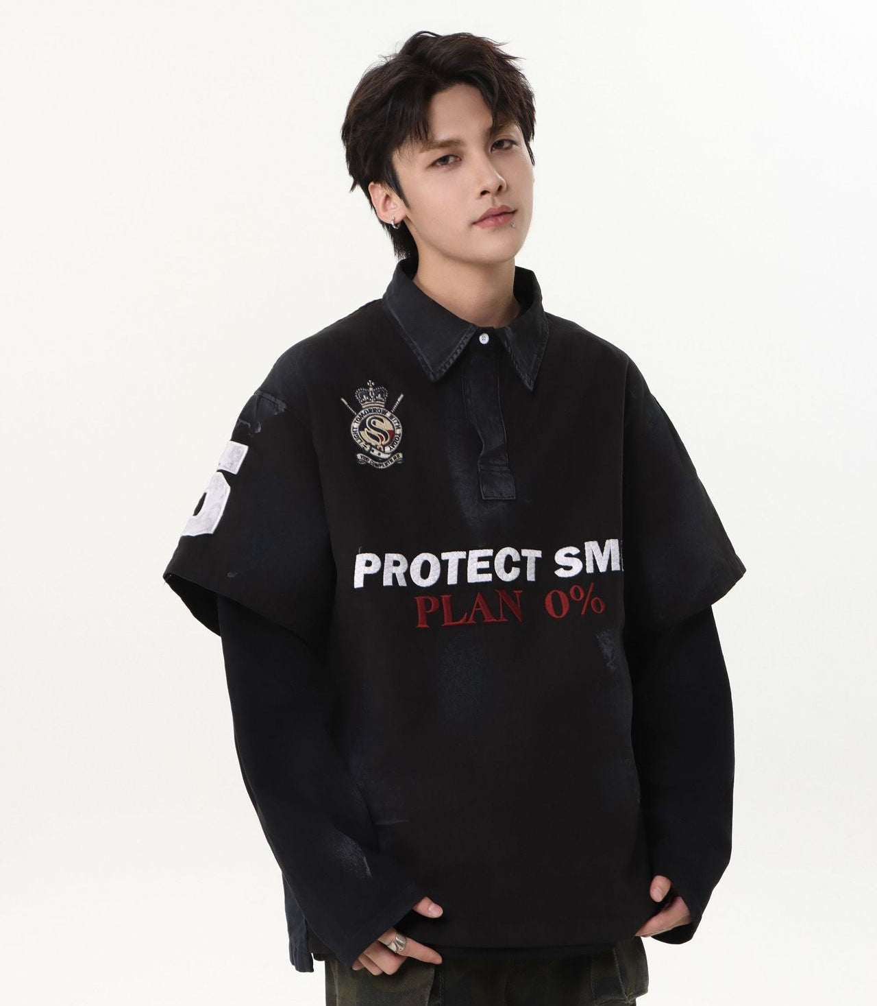 Dirty Washed Fake Layered Long Sleeve T-Shirt WN25805