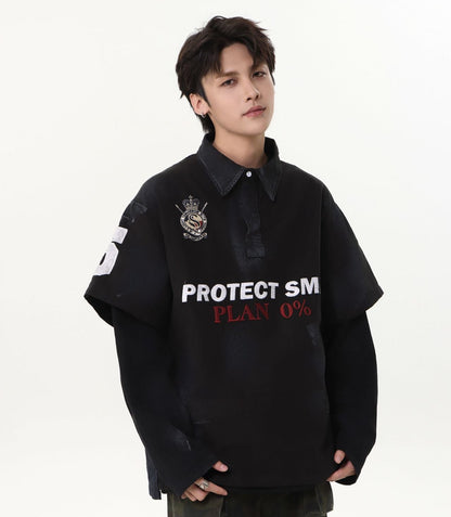 Dirty Washed Fake Layered Long Sleeve T-Shirt WN25805