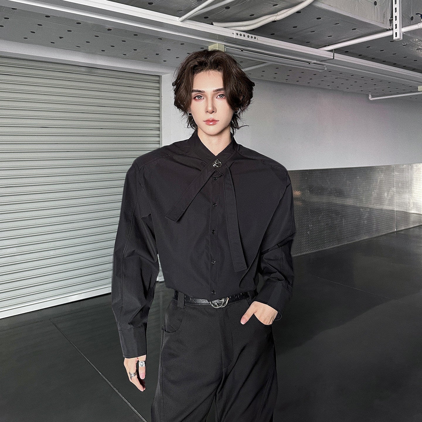 Oversize Bow Tie Long Sleeve Shirt WN25109