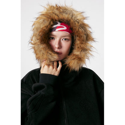Fake Fur Collar Fleece Lining Zipper Hoodie WN21937
