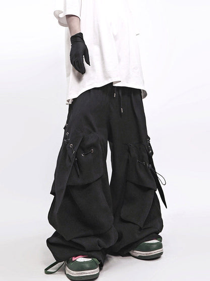 Multi-Pocket Curved Seam Wide Leg Pants WN24025