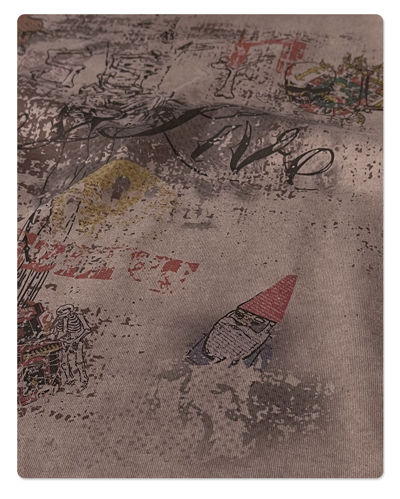 Washed Wax Dye Faded Print Short Sleeve T-Shirt WN16255