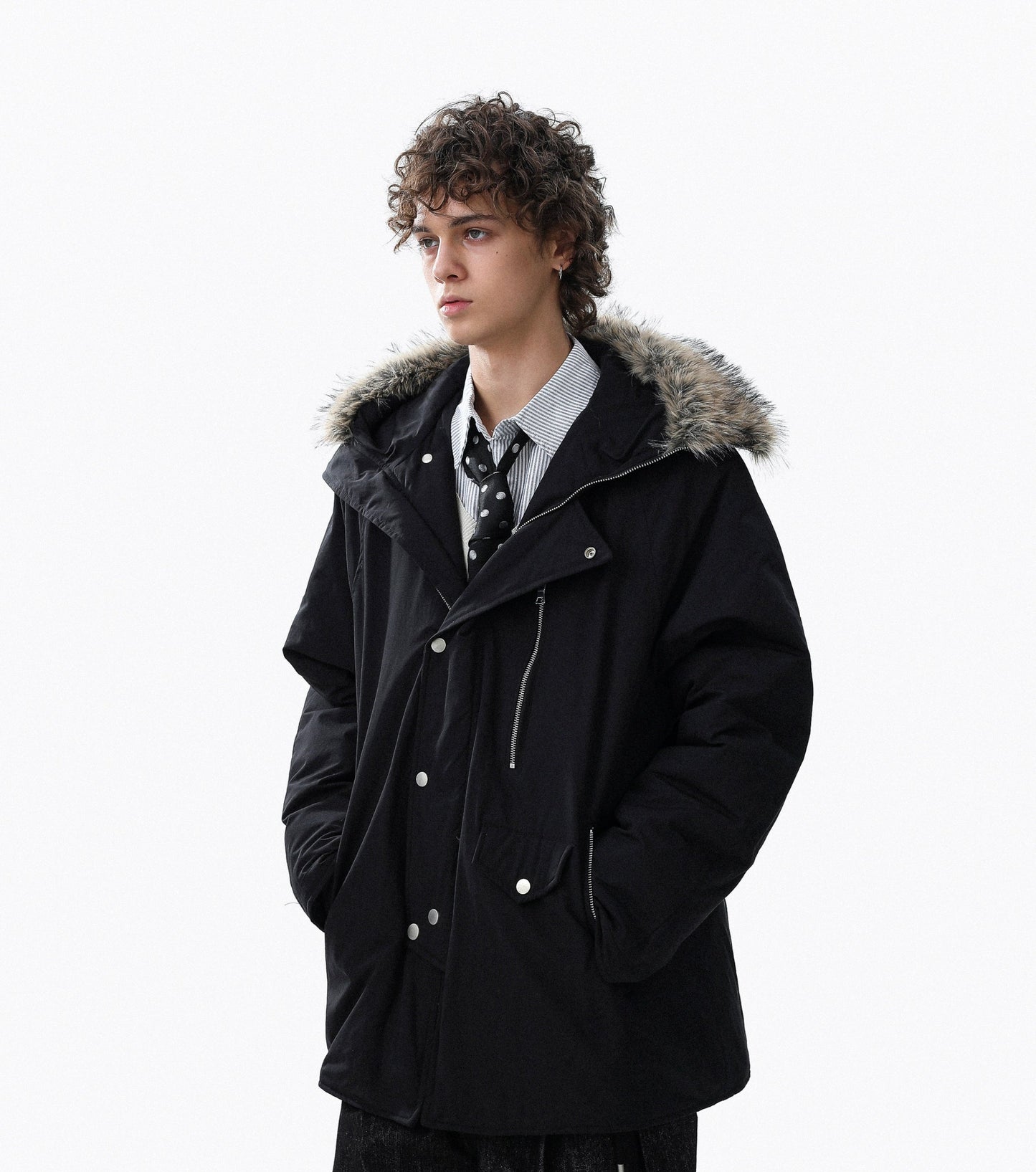 Fake Fur-Collar Pockets Design Warm Coat WN22100