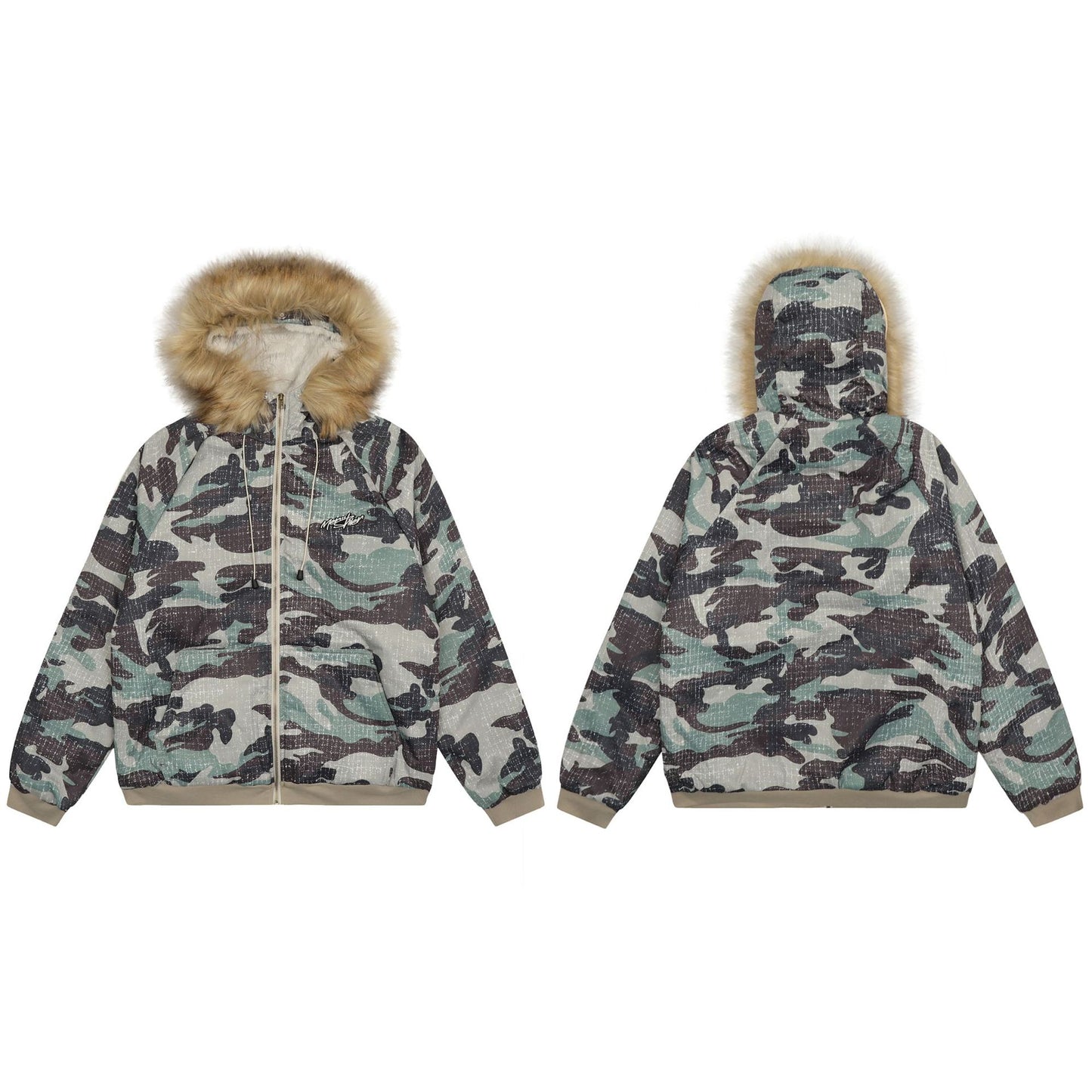 Fake Fur Collar Camouflage Short Puffer Jacket WN11273