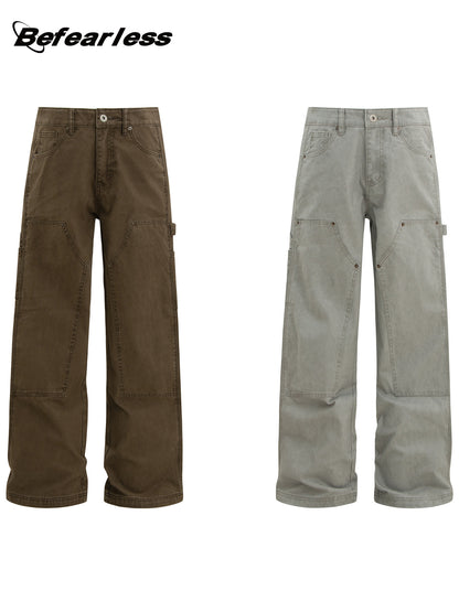 Washed Double Knee Wide Leg Cargo Pants WN26238