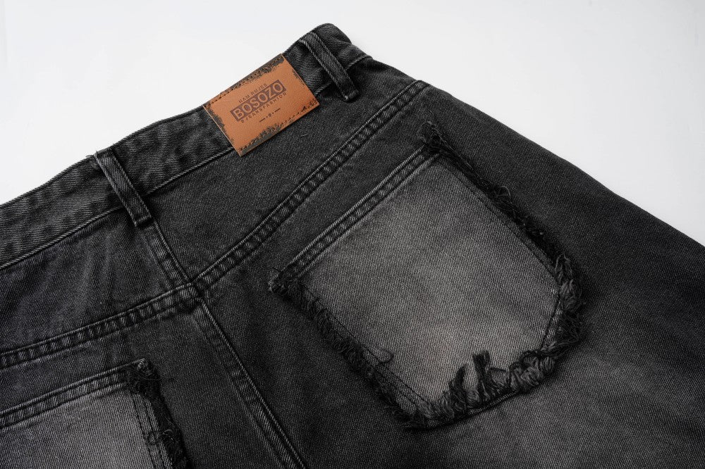 Faded Raw-Edge Wide Leg Denim Jeans WN28121