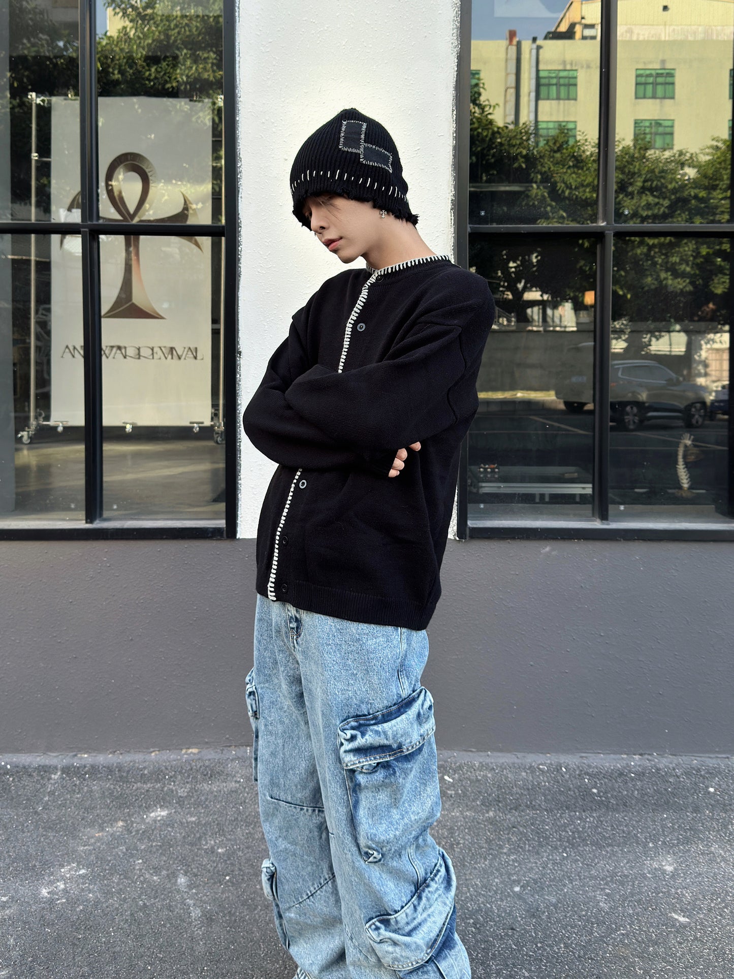 Hand Stitching Minimal Knit Cardigan WN22997