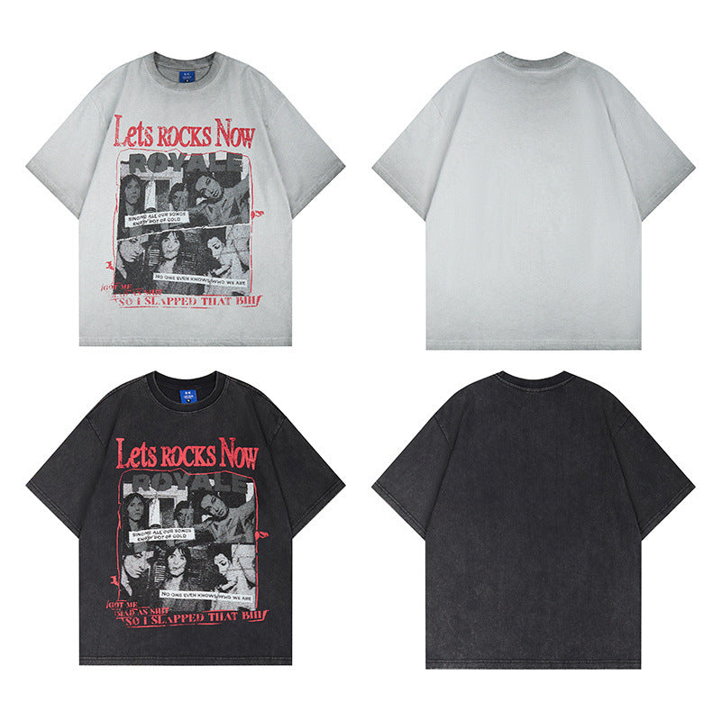Washed Portrait Print Short Sleeve T-Shirt WN25795